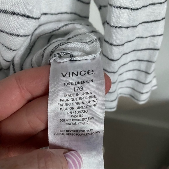 Vince • White Black Striped Linen Tee Shirt - Picture 5 of 6